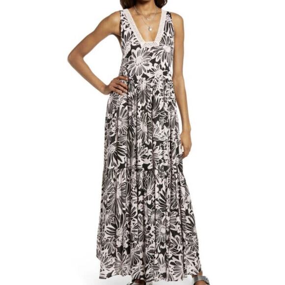 Free People Dresses & Skirts - Free People X Intimately Tiers For You Sleeveless Floral Maxi Dress Black Pink M